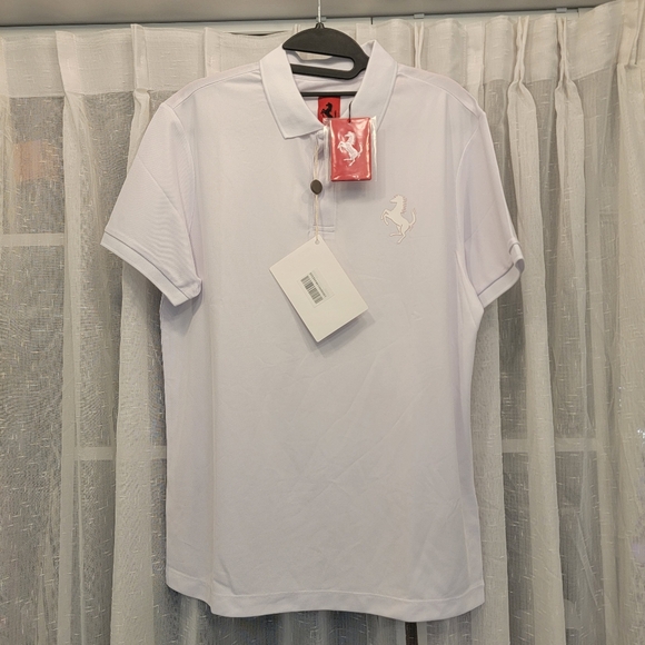 Ferrari Men's SS Recycled Tech Piquet PR Horse Polo White Size Medium NWT - Picture 3 of 17